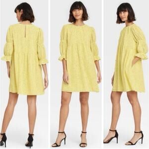 Who What Wear Yellow Mini Babydoll Dress in Sprinkle Dash Puff Sleeves - Size XL